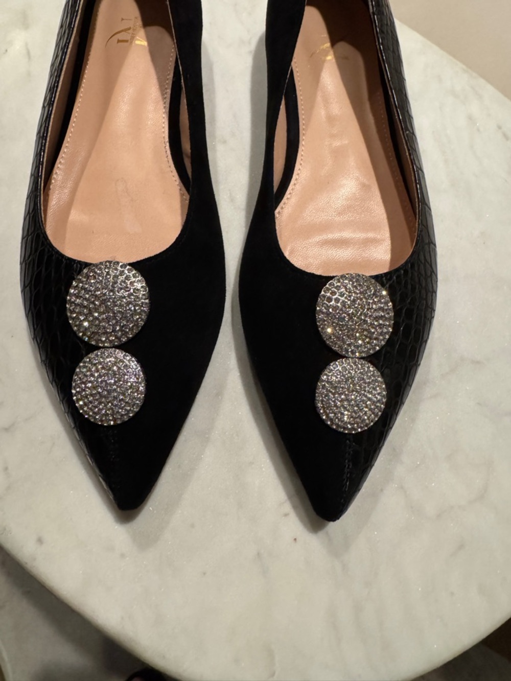 MAISON ABENI Leather And Suede Croca Ballet Flats 8